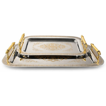 Stackable Stainless Steel Serving Trays – Set of 2, 14.5 × 9.8 in