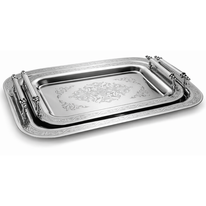 Stackable Stainless Steel Serving Trays – Set of 2, 14.5 × 9.8 in