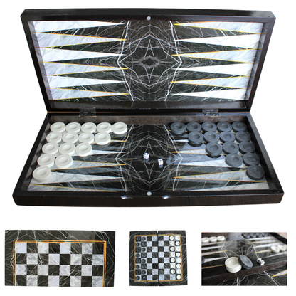 Turkish Backgammon & Checkers Set – Black Marble, 19 in