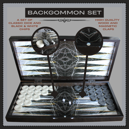 Turkish Backgammon & Checkers Set – Black Marble, 19 in
