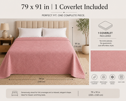Turkish Cotton Coverlet – Soft Salmon, 79 × 91 in