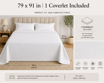 Turkish Cotton Coverlet – White, 79 × 91 in
