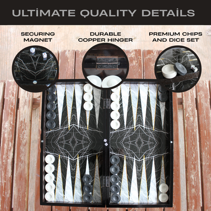 Turkish Backgammon & Checkers Set – Black Marble, 19 in