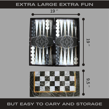 Turkish Backgammon & Checkers Set – Black Marble, 19 in