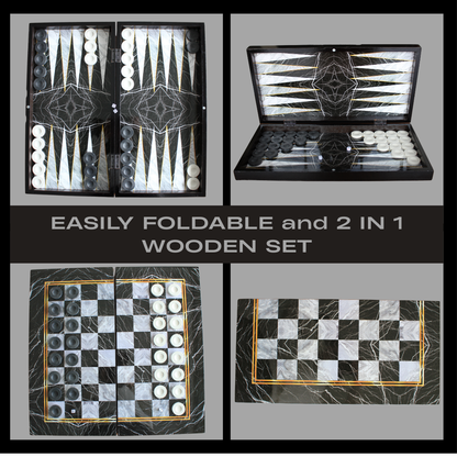Turkish Backgammon & Checkers Set – Black Marble, 19 in