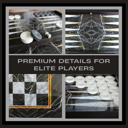 Turkish Backgammon & Checkers Set – Black Marble, 19 in