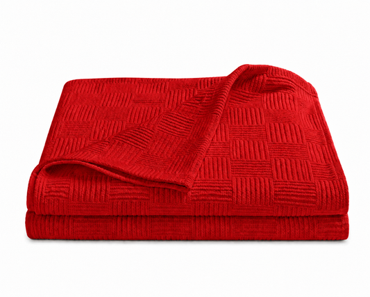 PARK & OZ Turkish Cotton Coverlet, 79 x 91 Inches, Checkerboard Textured Bedspread, Breathable Tightly Woven Bedding Layer, Made in Turkey (TERRACOTTA)