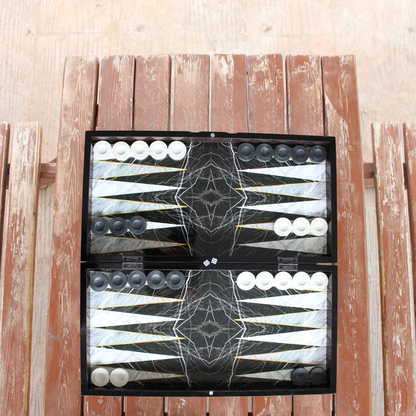 Turkish Backgammon & Checkers Set – Black Marble, 19 in