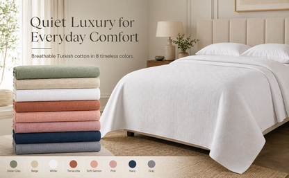 Turkish Cotton Coverlet – Soft Salmon, 79 × 91 in