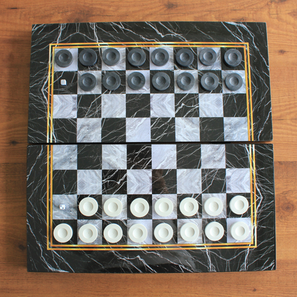 Turkish Backgammon & Checkers Set – Black Marble, 19 in