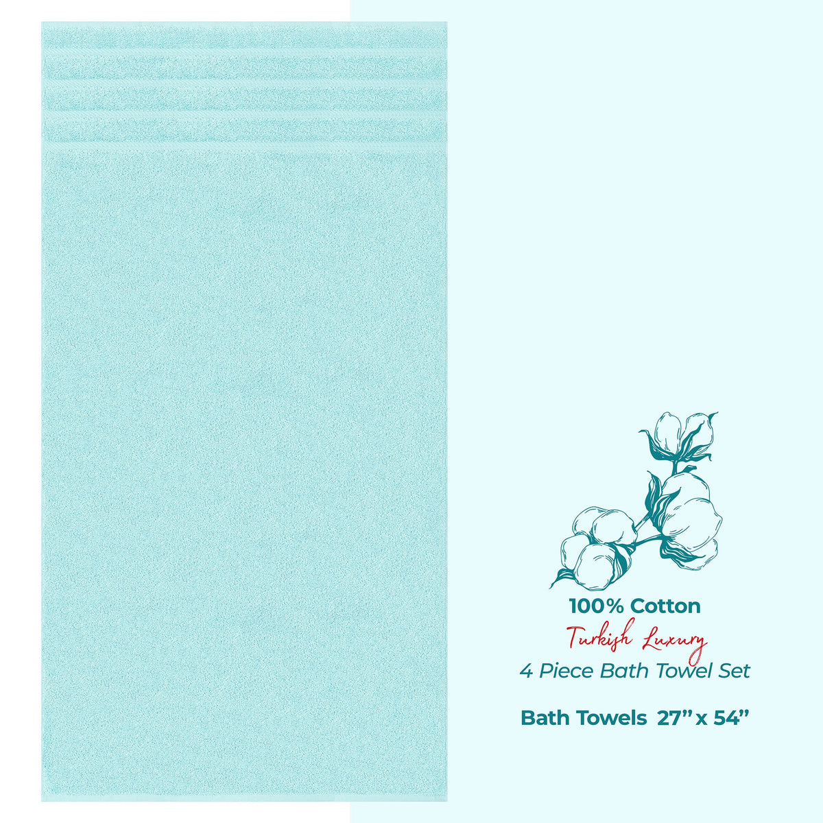4 Piece 100% Cotton Turkish Bath Towels - 8 Set Case Pack