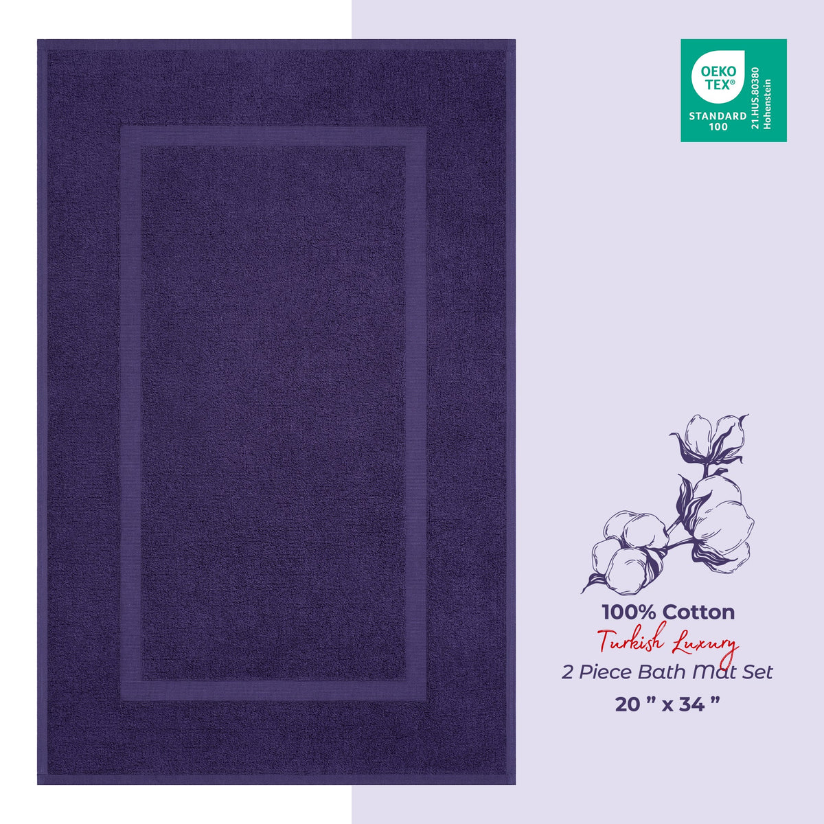 American Soft Linen Bekos 100% Cotton Bath Mat Set, 2 Piece 20x34 inches Wholesale Bath Rugs for Bathroom
