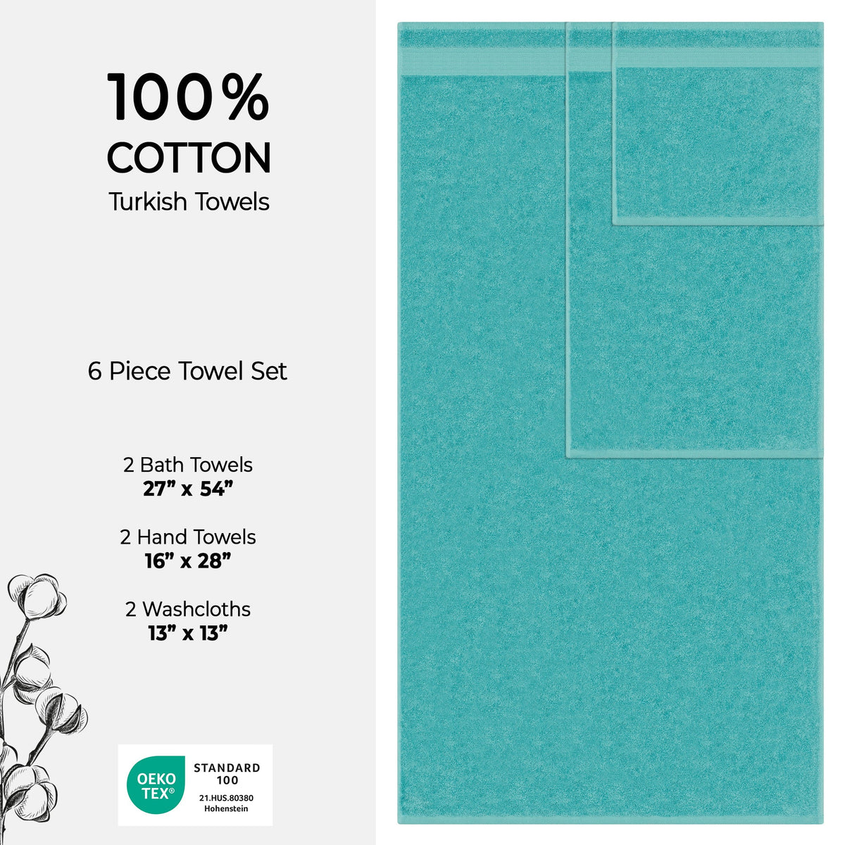 American Soft Linen Bekos 100% Cotton 6-Piece Turkish Bath Towel Sets, Wholesale Luxury Bath Towels
