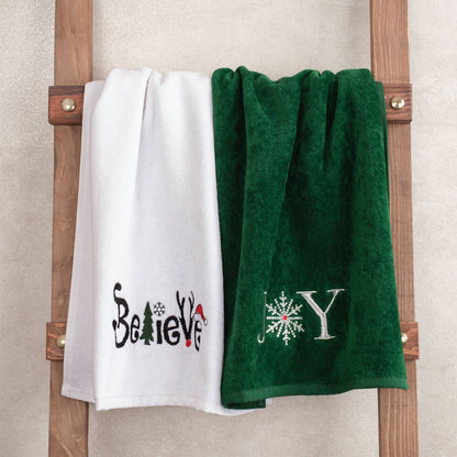 American Soft Linen Christmas Towels Bathroom Set, 2 Packed Embroidered Decorative 100% Cotton Hand Towels, Dish Towels for Decor Xmas - 60 Set Case Pack