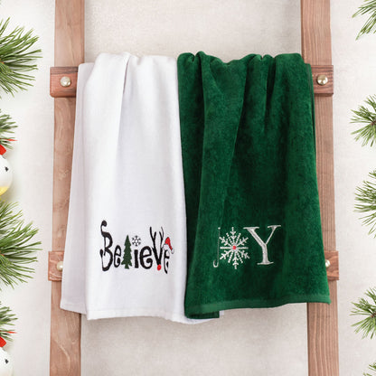 American Soft Linen Christmas Towels Bathroom Set, 2 Packed Embroidered Decorative 100% Cotton Hand Towels, Dish Towels for Decor Xmas - 60 Set Case Pack