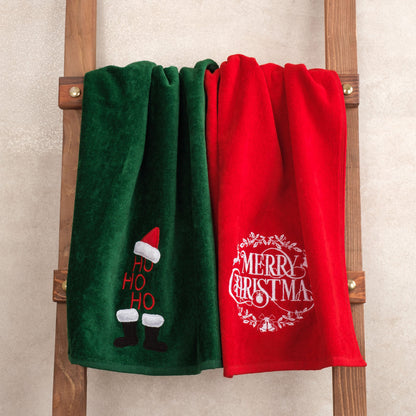 American Soft Linen Christmas Towels Bathroom Set, 2 Packed Embroidered Decorative 100% Cotton Hand Towels, Dish Towels for Decor Xmas - 60 Set Case Pack