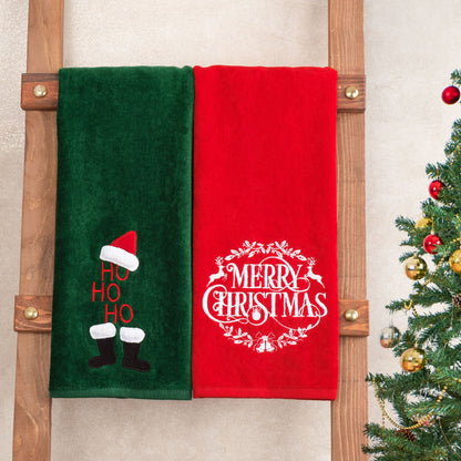 American Soft Linen Christmas Towels Bathroom Set, 2 Packed Embroidered Decorative 100% Cotton Hand Towels, Dish Towels for Decor Xmas - 60 Set Case Pack