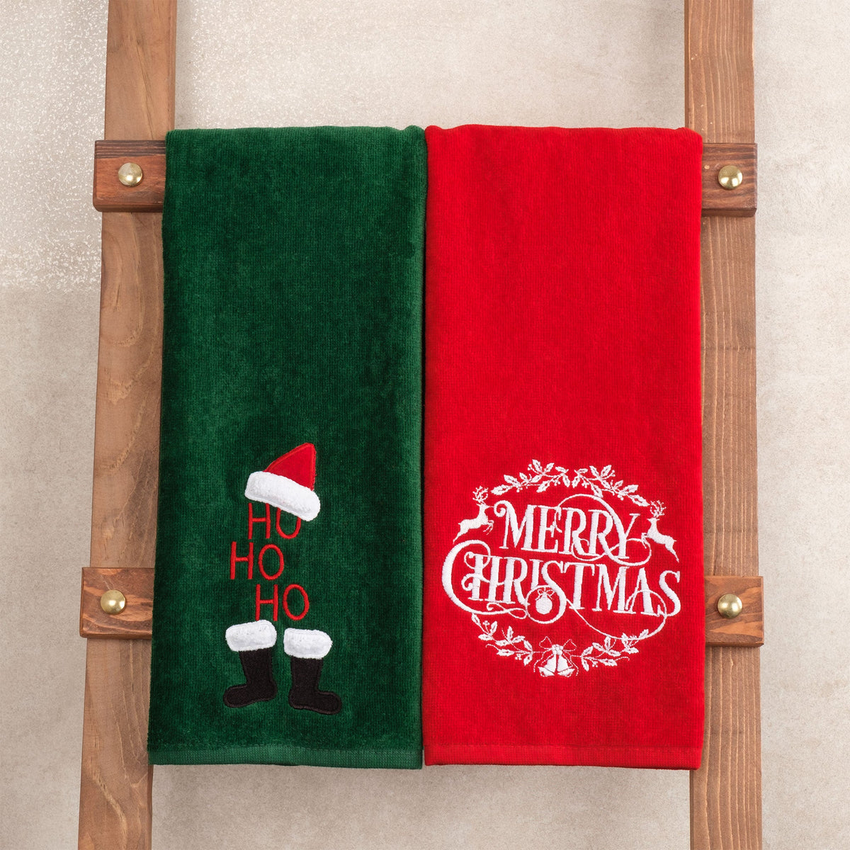 American Soft Linen Christmas Towels Bathroom Set, 2 Packed Embroidered Decorative 100% Cotton Hand Towels, Dish Towels for Decor Xmas - 60 Set Case Pack