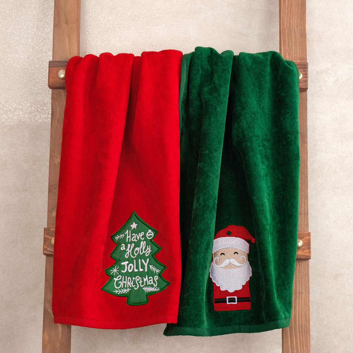 American Soft Linen Christmas Towels Bathroom Set, 2 Packed Embroidered Decorative 100% Cotton Hand Towels, Dish Towels for Decor Xmas - 60 Set Case Pack