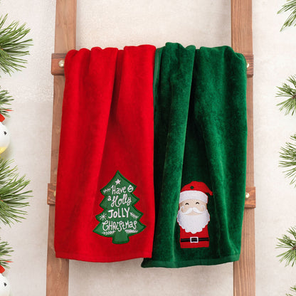 American Soft Linen Christmas Towels Bathroom Set, 2 Packed Embroidered Decorative 100% Cotton Hand Towels, Dish Towels for Decor Xmas - 60 Set Case Pack