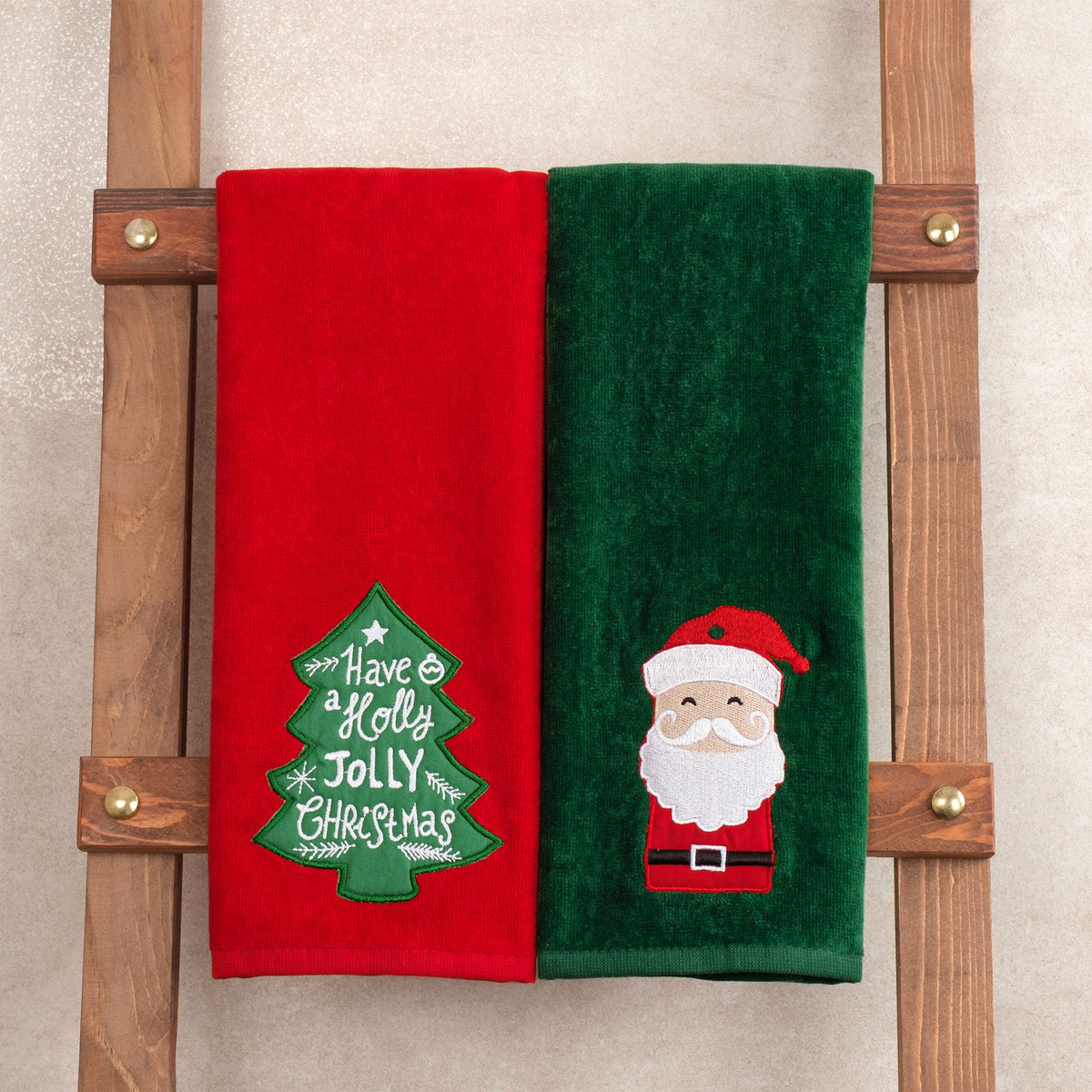 American Soft Linen Christmas Towels Bathroom Set, 2 Packed Embroidered Decorative 100% Cotton Hand Towels, Dish Towels for Decor Xmas - 60 Set Case Pack