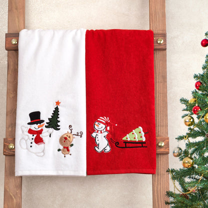 American Soft Linen Christmas Towels Bathroom Set, 2 Packed Embroidered Decorative 100% Cotton Hand Towels, Dish Towels for Decor Xmas - 60 Set Case Pack