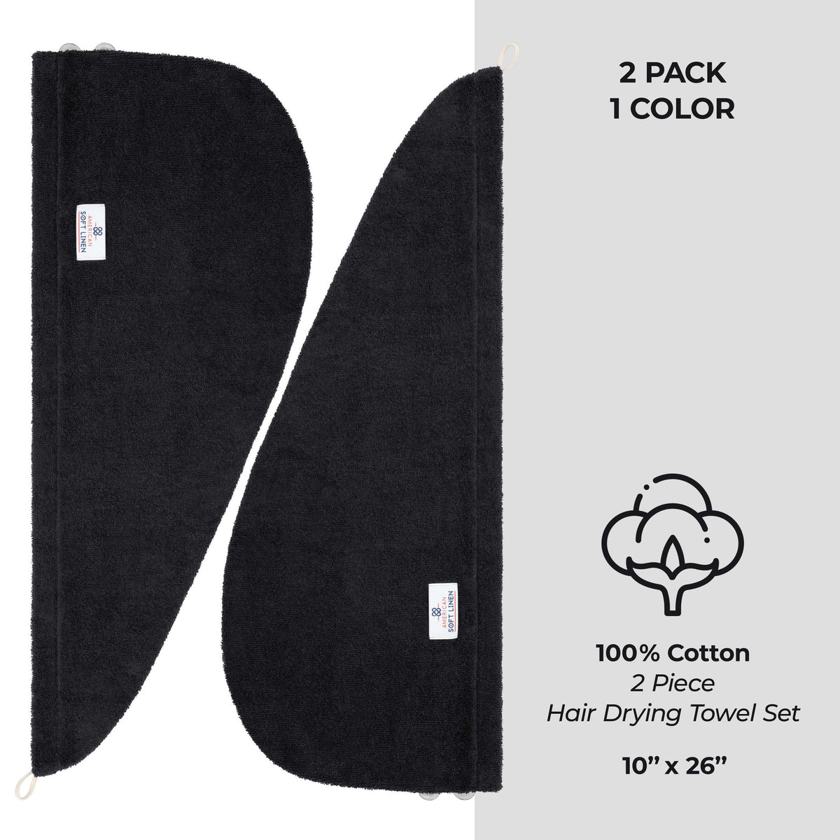 American Soft Linen 100% Cotton Hair Drying Towels for Women, 2 Pack Head Towel Cap - 75 Set Case Pack