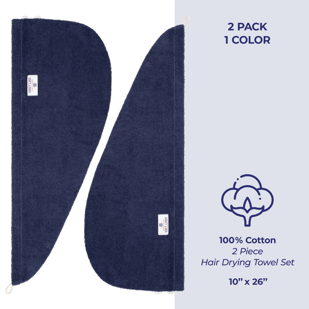 American Soft Linen 100% Cotton Hair Drying Towels for Women, 2 Pack Head Towel Cap - 75 Set Case Pack