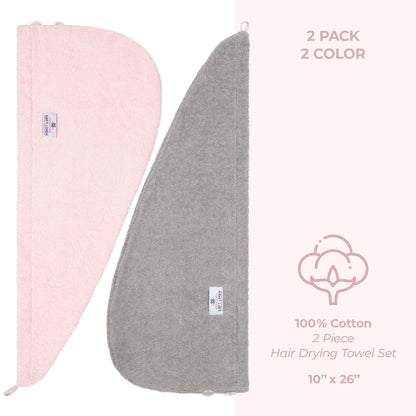 American Soft Linen 100% Cotton Hair Drying Towels for Women, 2 Pack Head Towel Cap - 75 Set Case Pack