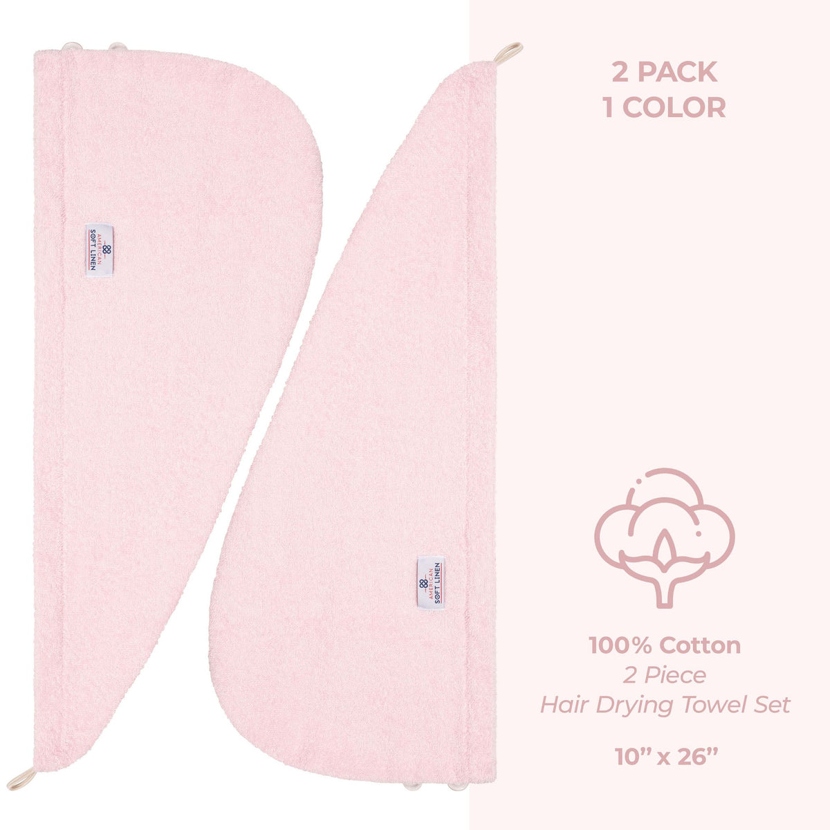 American Soft Linen 100% Cotton Hair Drying Towels for Women, 2 Pack Head Towel Cap - 75 Set Case Pack
