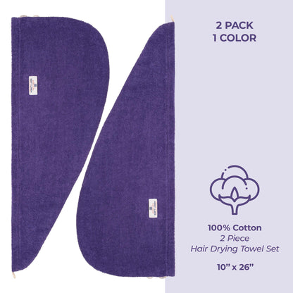 American Soft Linen 100% Cotton Hair Drying Towels for Women, 2 Pack Head Towel Cap - 75 Set Case Pack