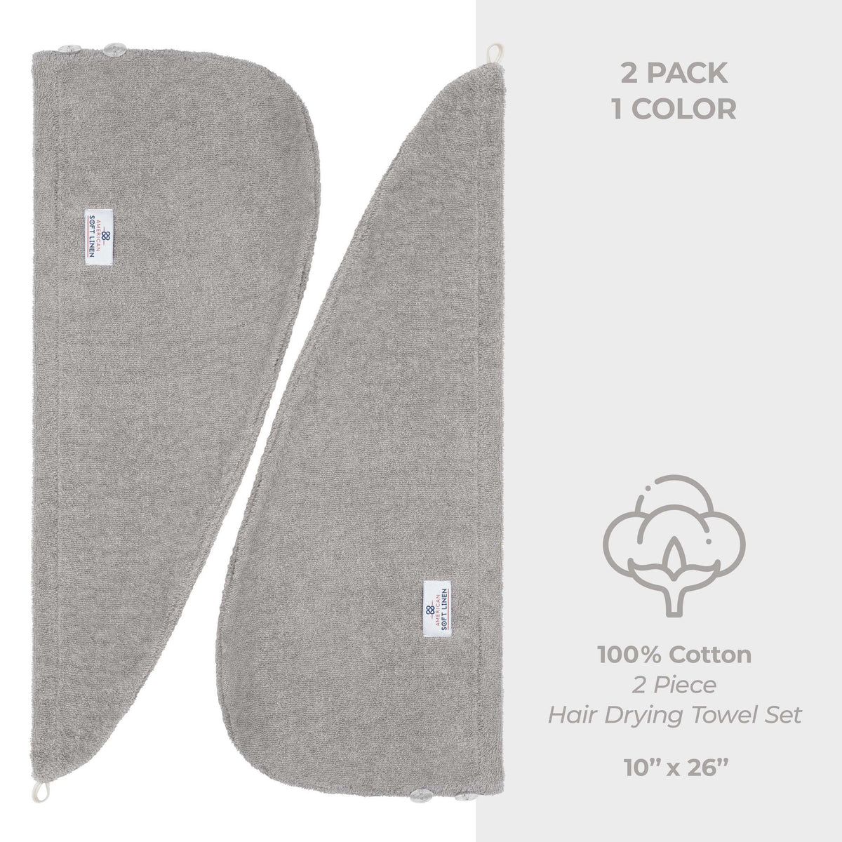 American Soft Linen 100% Cotton Hair Drying Towels for Women, 2 Pack Head Towel Cap - 75 Set Case Pack