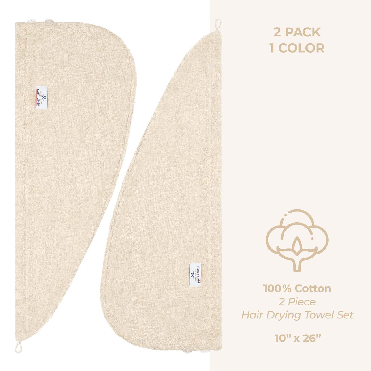 American Soft Linen 100% Cotton Hair Drying Towels for Women, 2 Pack Head Towel Cap - 75 Set Case Pack