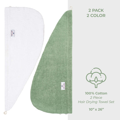 American Soft Linen 100% Cotton Hair Drying Towels for Women, 2 Pack Head Towel Cap - 75 Set Case Pack