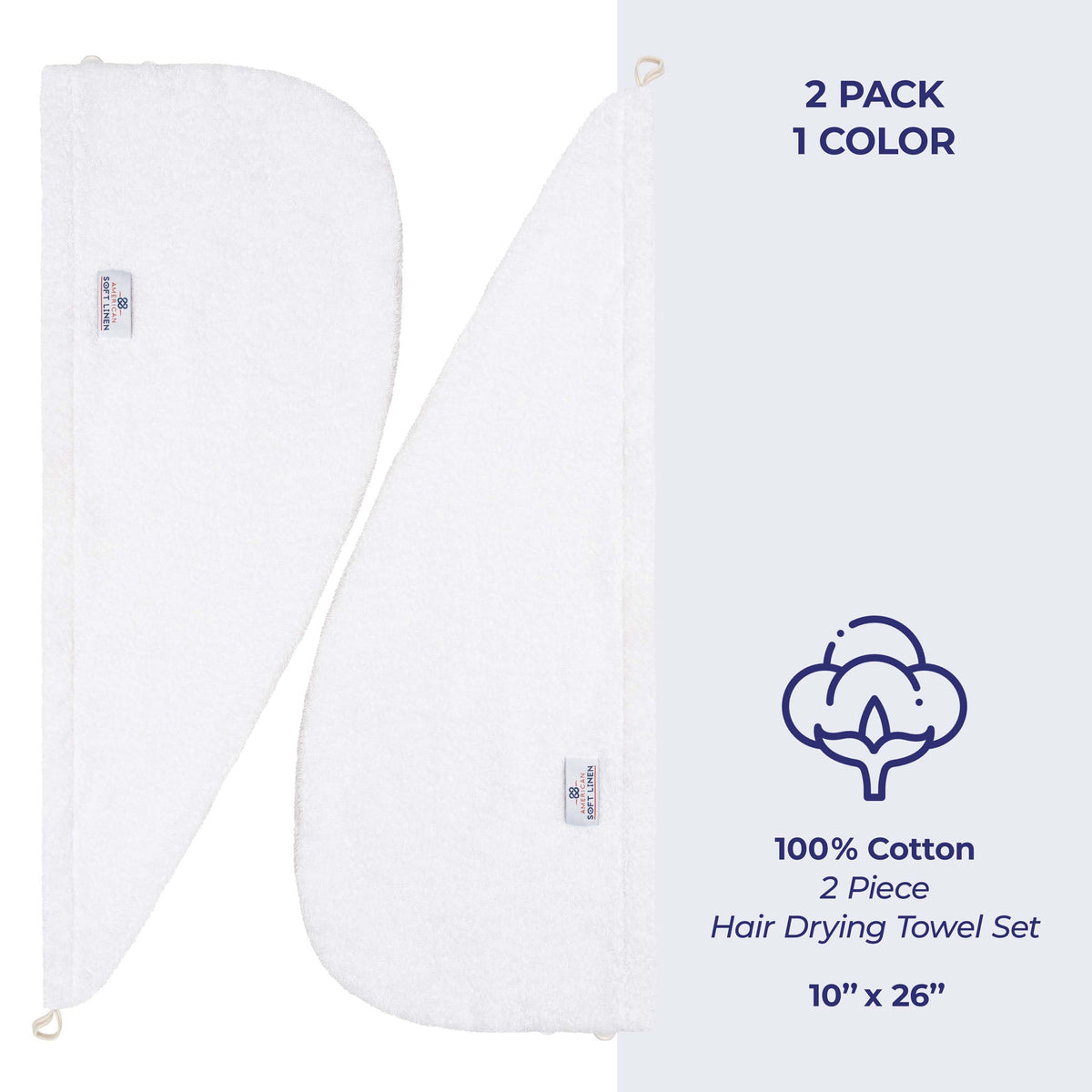 American Soft Linen 100% Cotton Hair Drying Towels for Women, 2 Pack Head Towel Cap - 75 Set Case Pack