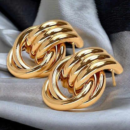 Gold Geometric Drop Dangle Earrings for Women, 18K Chunky Trendy Knot Stud, Small Twisted Link Earring Jewelry