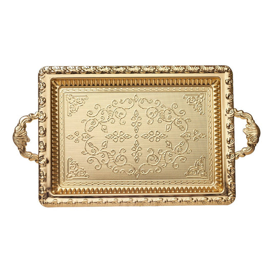 Tray For 2-Person - Patternd Square Metal - Gold Tone - Acar catalog image
