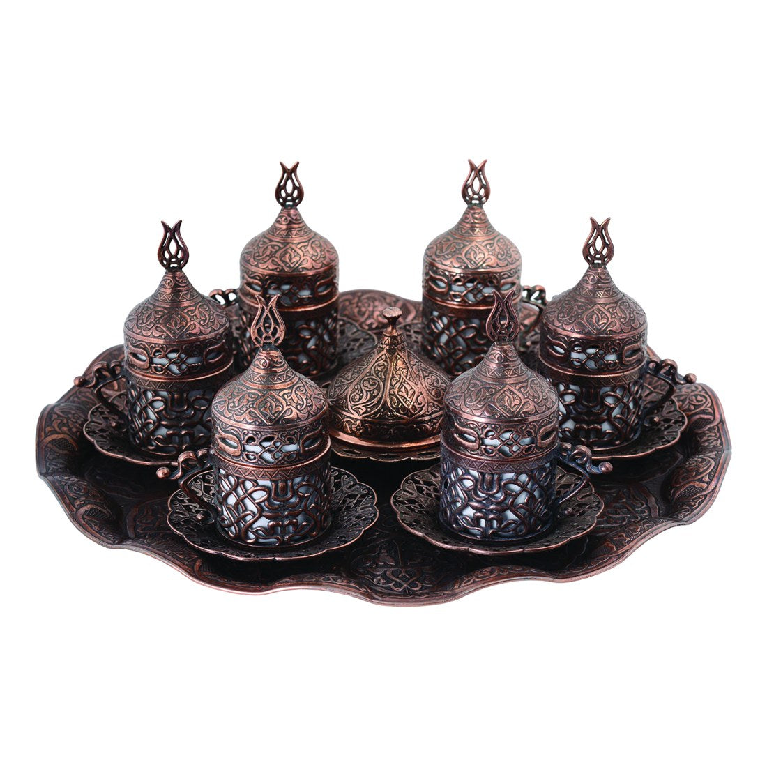 6-Person Coffee Set With Openwork Design - Antique Copper Tone - Acar catalog image