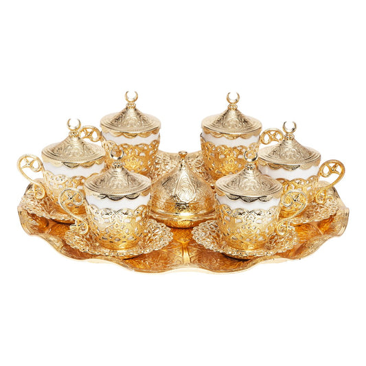 6-Person Coffee Cup Set With Poppy Design - Gold Tone - Acar catalog image