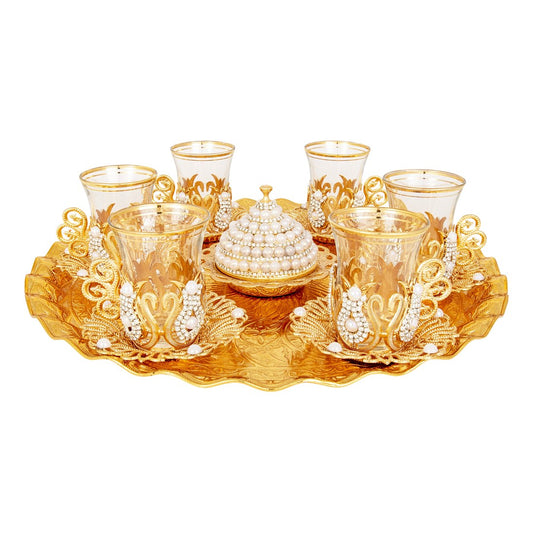 Tea Set With Gem-Style Tray - Ottoman - Gold Tone - Acar catalog image
