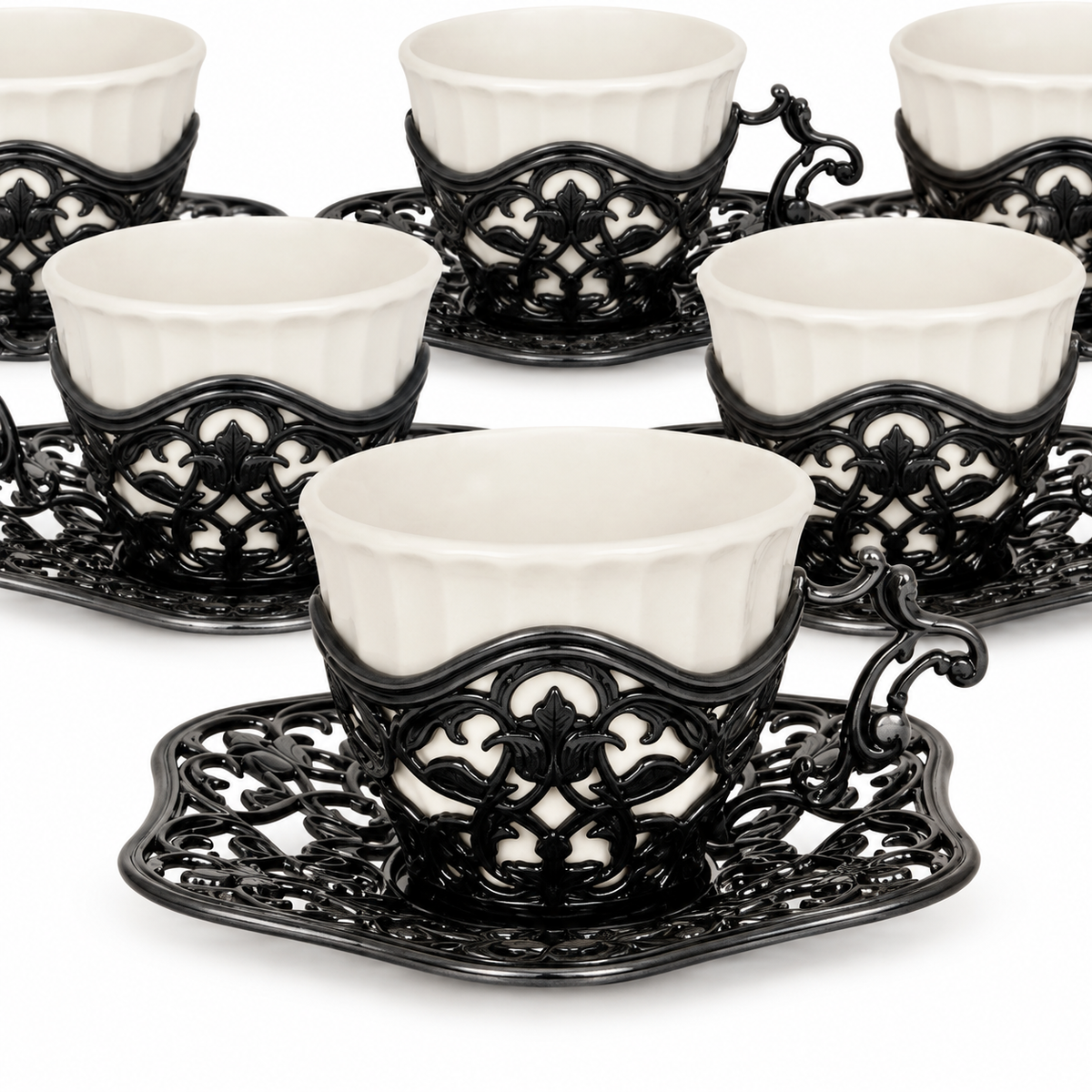 Acar SET631KA Elisa dark tinned-finish coffee set — AI-assisted detail view