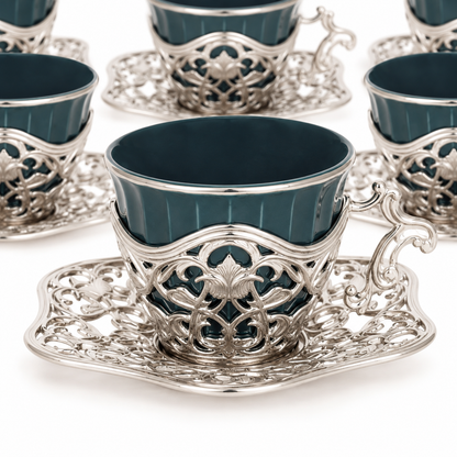 Acar SET633BE Elisa green and silver-tone coffee set — AI-assisted detail view