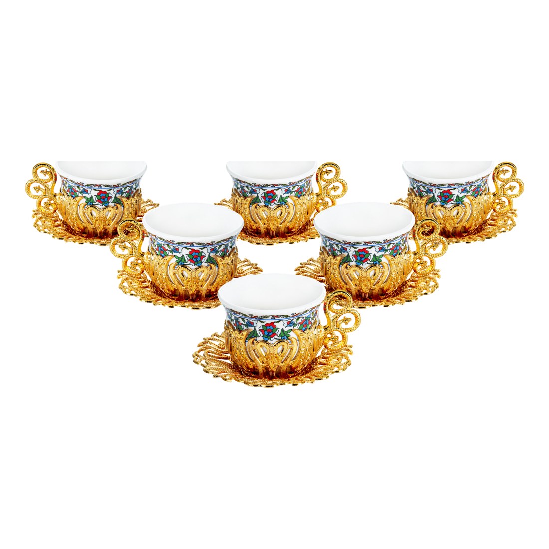 6-Person Coffee Presentation Set - Tulip Pattern 7 - Gold Tone - Acar catalog image