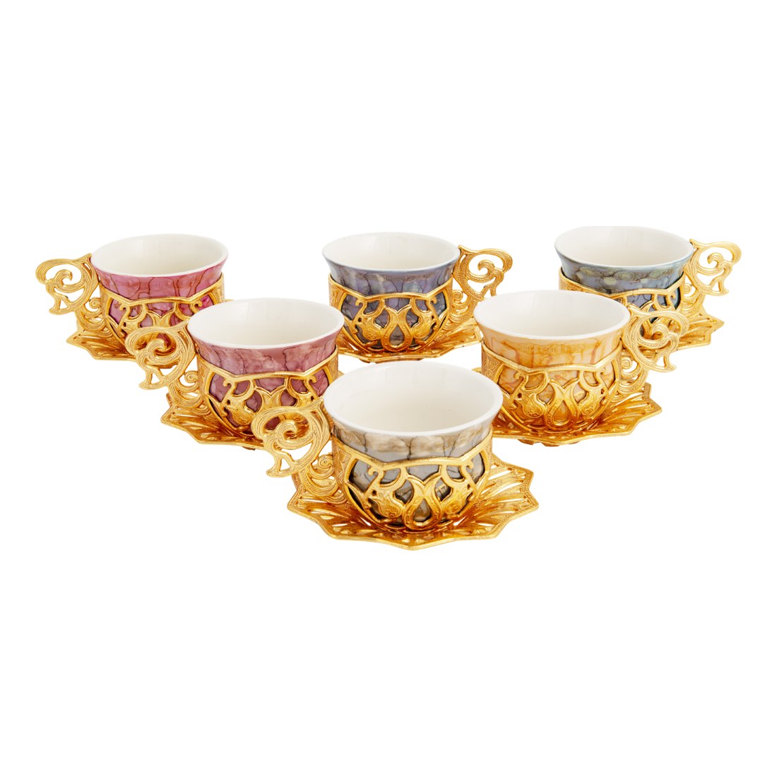 6-Person Coffee Presentation Set - Sultan - Marble Pattern - Gold Tone - Acar catalog image