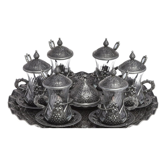 Tea Set With Spoon - Tinned Finish - With Tray - Acar catalog image