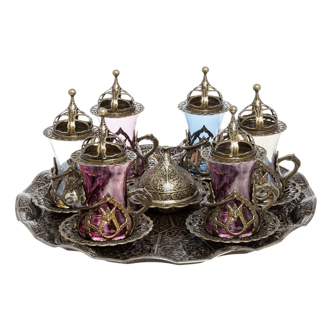 Tea Set With Hurrem Color Design - Antique Gold Tone - With Tray - Acar catalog image