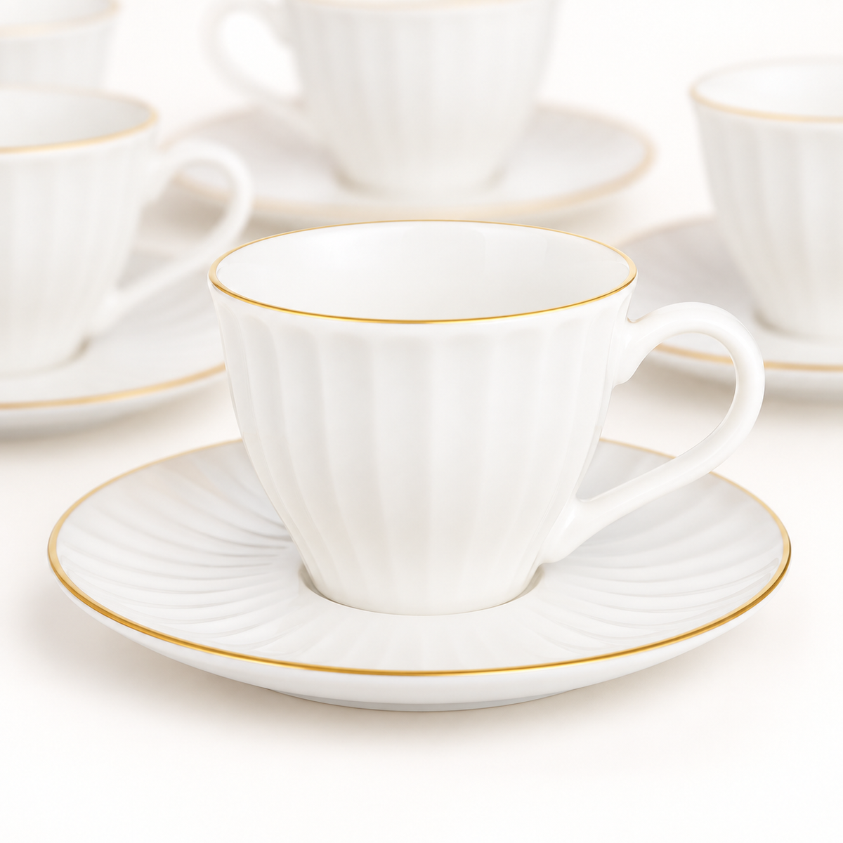 Acar SET810SA Charisma white cups with gold-tone rims — AI-assisted detail view