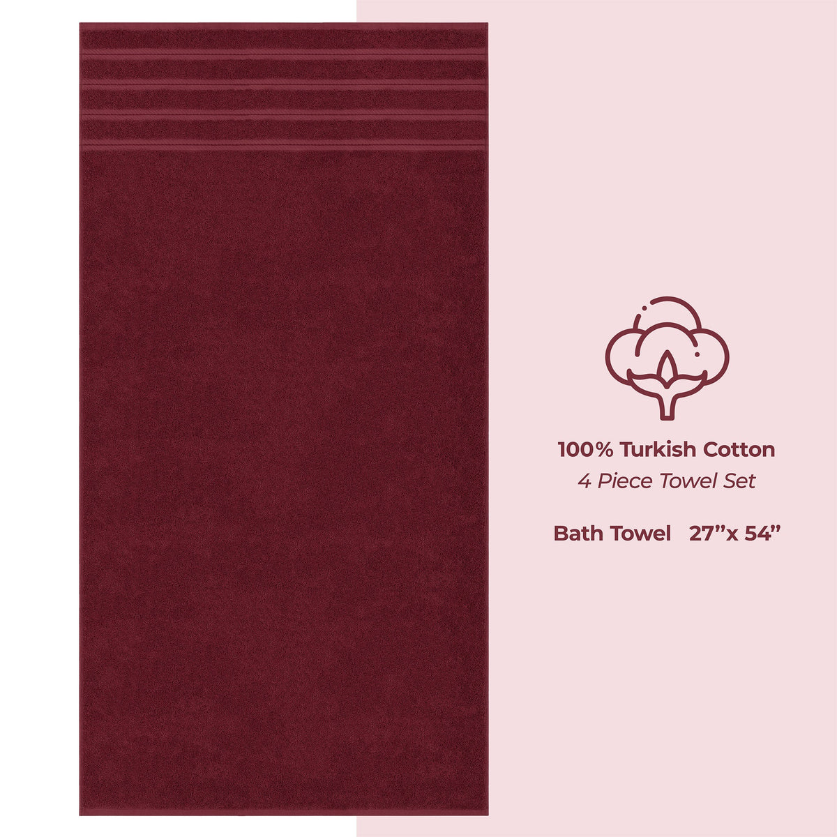 4 Piece 100% Cotton Turkish Bath Towels - 8 Set Case Pack