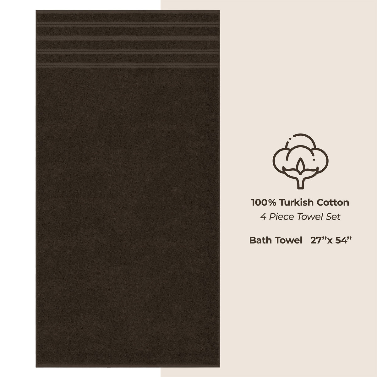 4 Piece 100% Cotton Turkish Bath Towels - 8 Set Case Pack