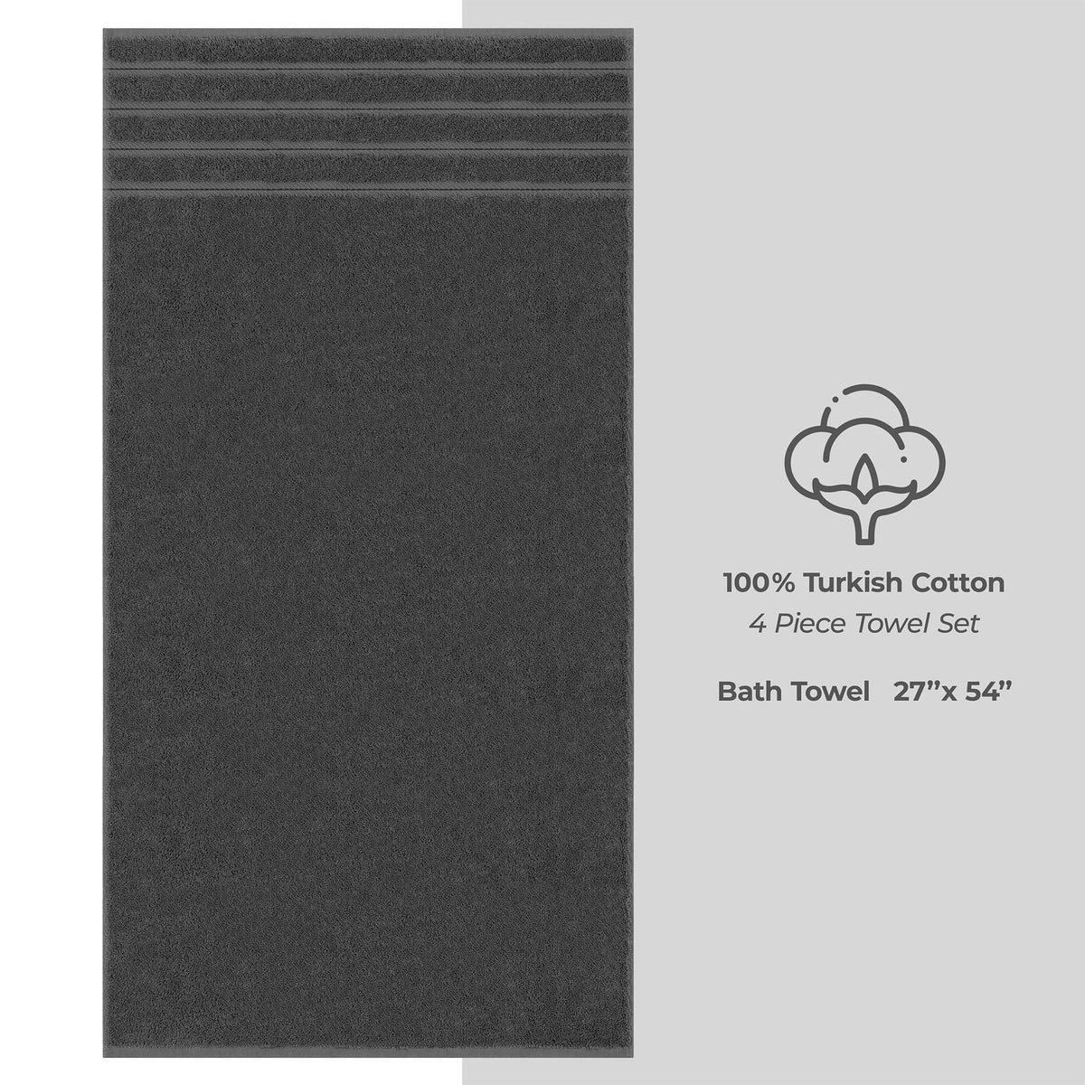 4 Piece 100% Cotton Turkish Bath Towels - 8 Set Case Pack